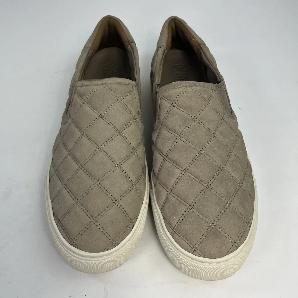 Tory Burch Shoes Womens 9M Jesse Slip On Shoes Quilted Grey Suede Casual